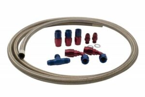DUAL DRLA/D FUEL LINE KIT WITH XRP -6 BLUE AND RED FITTINGS WITH XRP HS-79 STAINLESS STEEL LINES.