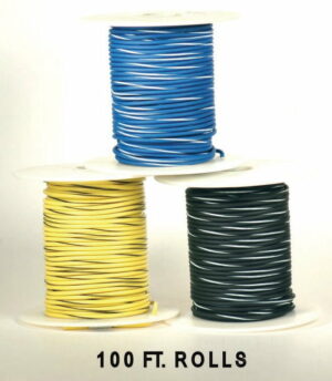 K-FOUR SWITCHES Part Number: 41-213-9-100 : STRIPED PRIMARY WIRE / 18 GAUGE / 100ft LONG / GREEN-WHITE STRAPED